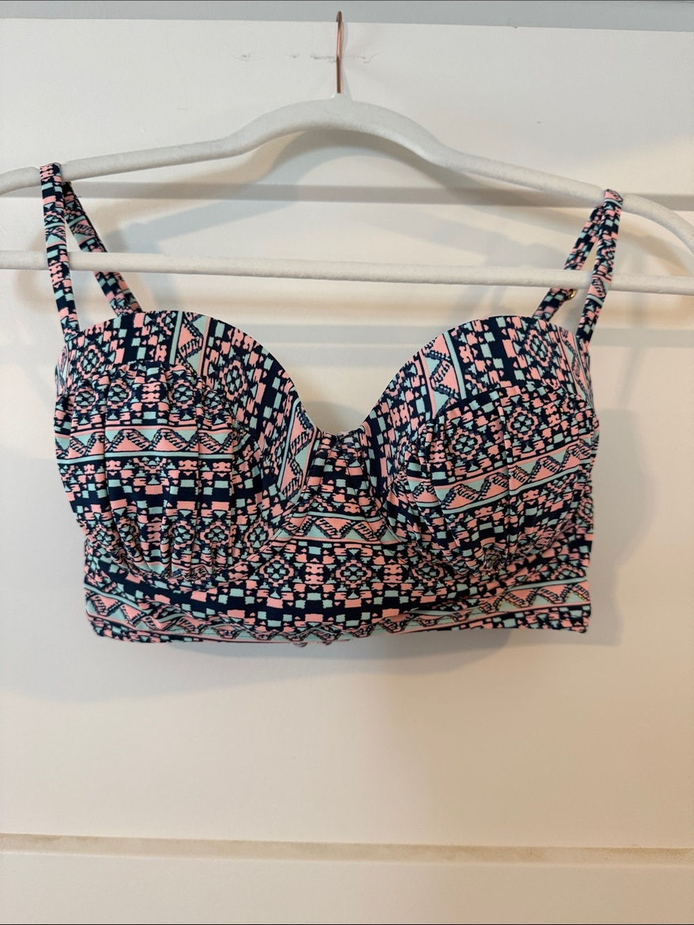 Xhilaration Pink and Navy Geometric Longline Bustier Bikini Top